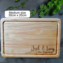 Load image into Gallery viewer, Personalised Wooden Chopping Board – Custom Engraved Gift for Weddings, Birthdays &amp; New Homes
